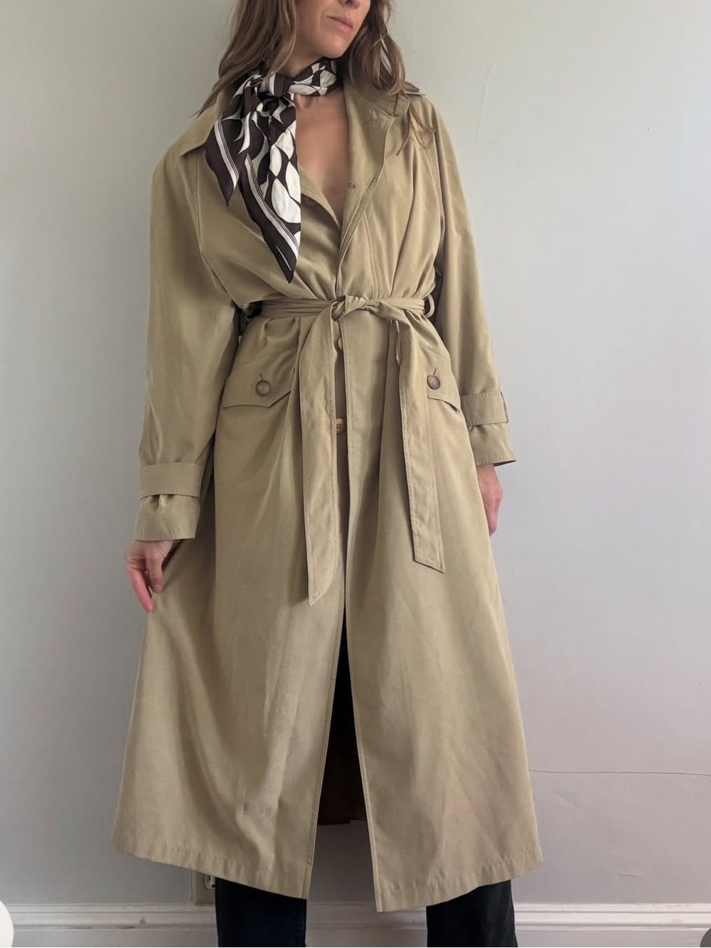 Vintage Trench Coat, Belted Maxi Trench, Size 6